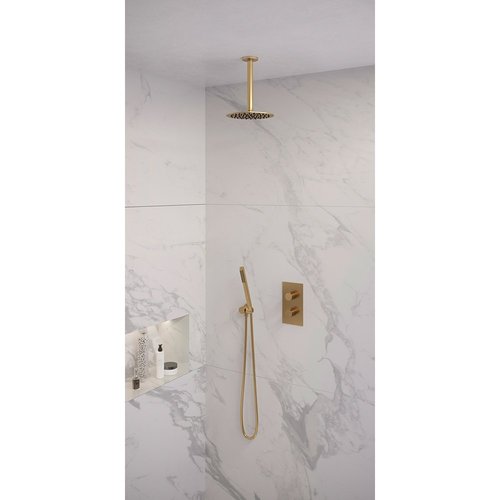 Regendoucheset Inbouw Brauer Gold Edition Thermostatisch 20cm met 3-Weg Omstelling, Plafondarm en Staaf Handdouche Geborsteld Goud 