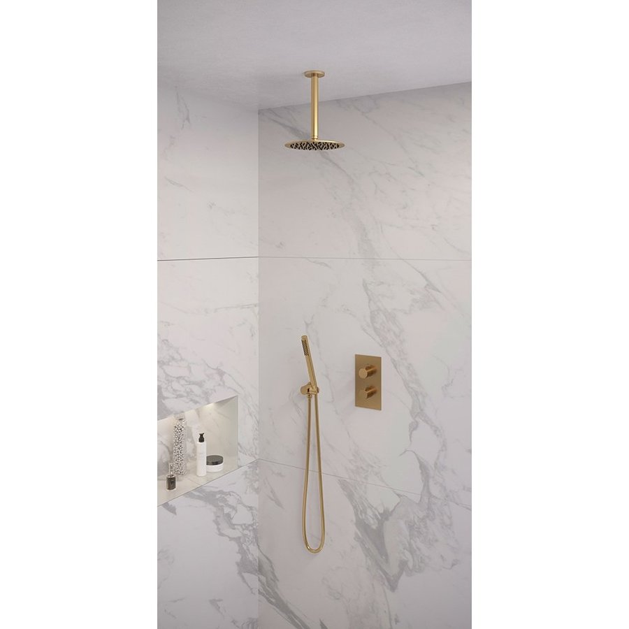 Regendoucheset Inbouw Brauer Gold Edition Thermostatisch 20cm met 3-Weg Omstelling, Plafondarm en Staaf Handdouche Geborsteld Goud