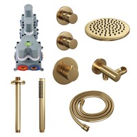 Regendoucheset Inbouw Brauer Gold Edition Thermostatisch 20cm met Plafondarm en Handdouche Staaf Losse Stopkranen Geborsteld Goud