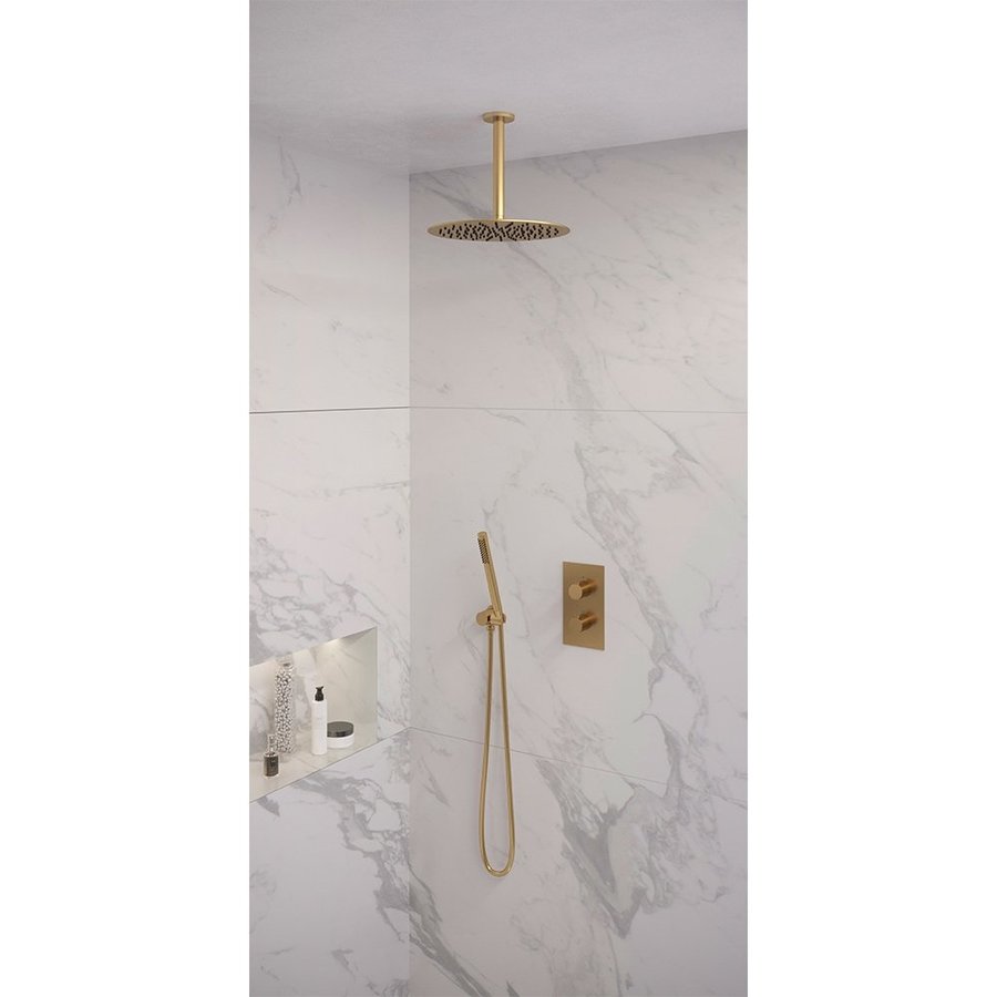 Regendoucheset Inbouw Brauer Gold Edition Thermostatisch 30cm met 3-Weg Omstelling, Plafondarm en Staaf Handdouche Geborsteld Goud