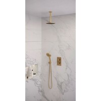 Regendoucheset Inbouw Brauer Gold Edition Thermostatisch 20cm met 3-Weg Omstelling, Plafondarm en 3-Standen Handdouche Geborsteld Goud