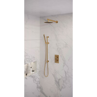 Regendoucheset Inbouw Brauer Gold Edition Thermostatisch 20cm met 3-Weg Omstelling, Wandarm, Glijstang en Staaf Handdouche Geborsteld Goud