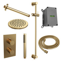 Regendoucheset Inbouw Brauer Gold Edition Thermostatisch 20cm met 3-Weg Omstelling, Plafondarm, Glijstang en Staaf Handdouche Geborsteld Goud