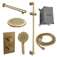 Regendoucheset Inbouw Brauer Gold Edition Thermostatisch 20cm met 3-Weg Omstelling, Wandarm, Glijstang en Handdouche 3-Standen Geborsteld Goud