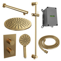 Regendoucheset Inbouw Brauer Gold Edition Thermostatisch 30cm met 3-Weg Omstelling, Wandarm, Glijstang en 3-Standen Handdouche Geborsteld Goud
