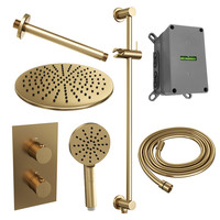 Regendoucheset Inbouw Brauer Gold Edition Thermostatisch 30cm met 3-Weg Omstelling, Plafondarm, Glijstang en Handdouche 3-Standen Geborsteld Goud