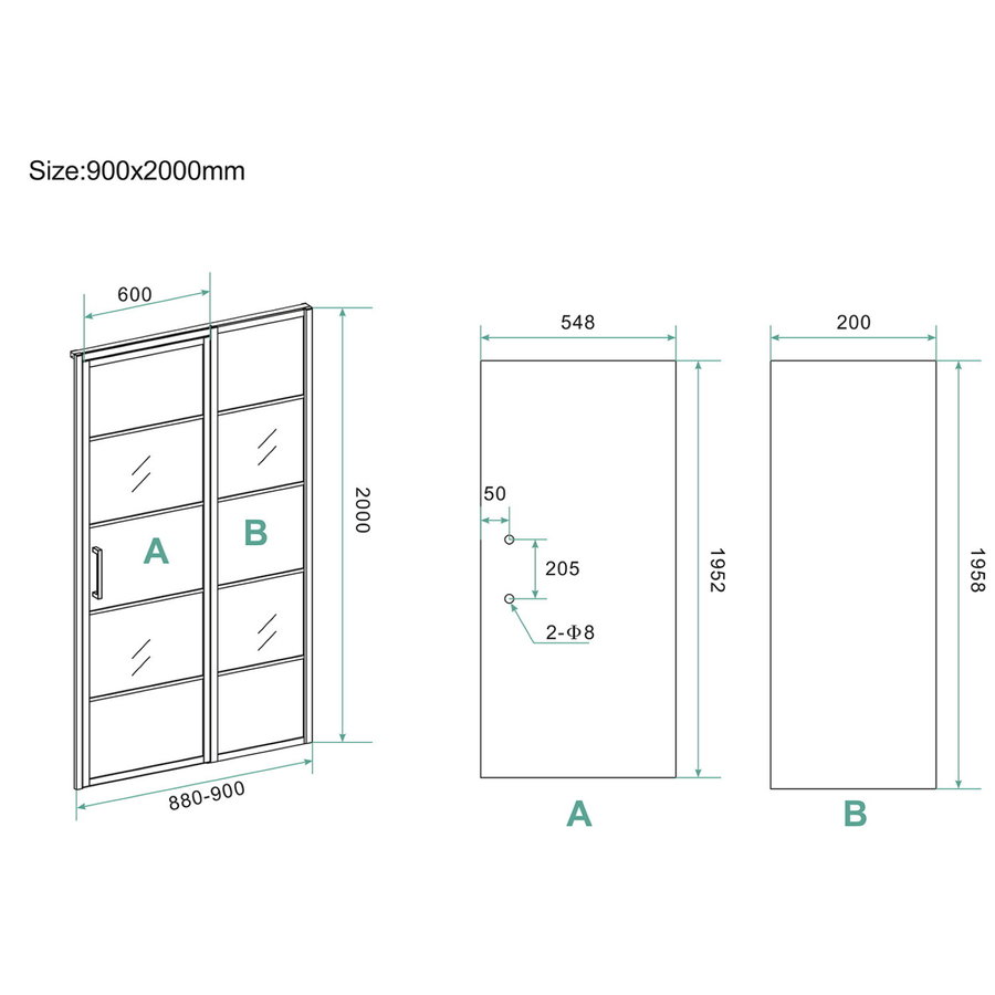 BWS Nisdeur INDUS met Vast Paneel 90x200 cm 8 mm NANO Glas Omkeerbaar Mat Zwart