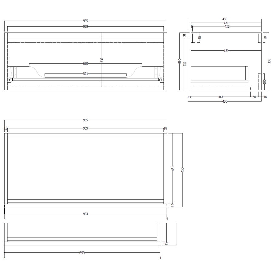 Badkamermeubel Gliss Eros 100 cm Met Wastafel (Verschillende Kleuren)