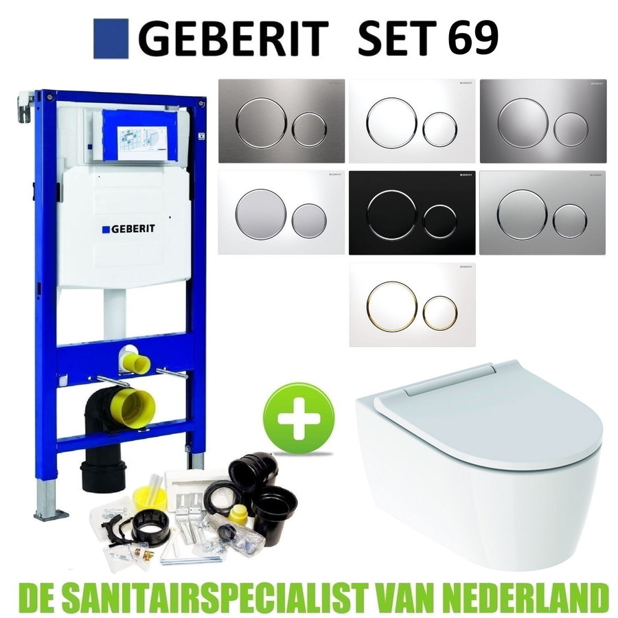 Geberit UP320 Toiletset set69 Geberit ONE Rimless Diepspoel Turboflush Wit met Sigma 20 drukplaat