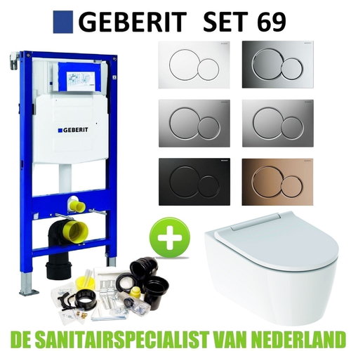 Geberit UP320 Toiletset set69 Geberit ONE Rimless Diepspoel Turboflush Wit met Sigma 01 drukplaat 