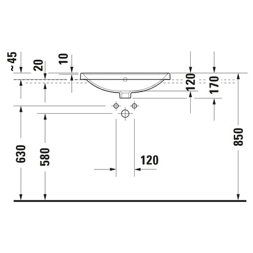 Wastafel Duravit D-Neo WonderGliss Inbouw Met Overloop Kraanvlak 1 Kraangat 60 cm Hoogglans Wit 