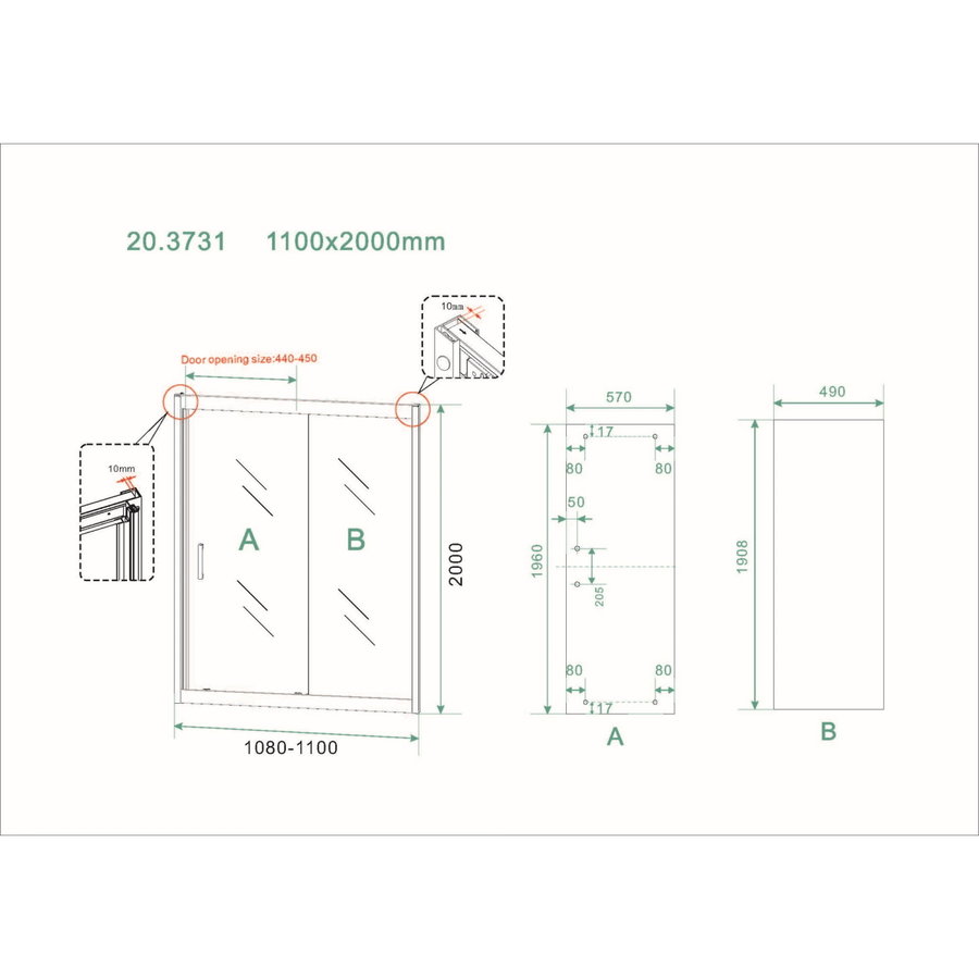 Schuifdeur Wiesbaden Skyline Douchedeur 110x200 cm 8 mm NANO Coating Mat Zwart