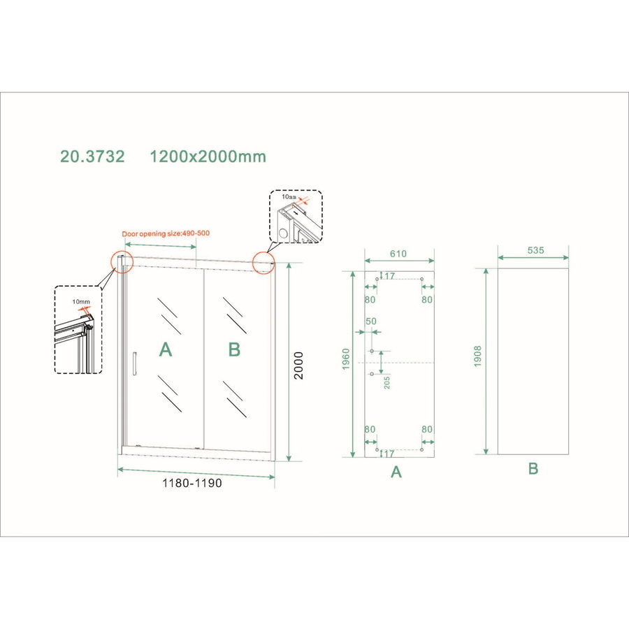 Schuifdeur Wiesbaden Skyline Douchedeur 120x200 cm 8 mm NANO Coating Mat Zwart