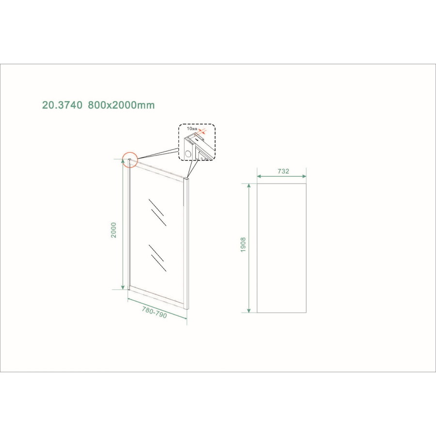 Zijwand Wiesbaden Skyline Voor Douchedeur 80x200 cm 8 mm NANO Coating Mat Zwart