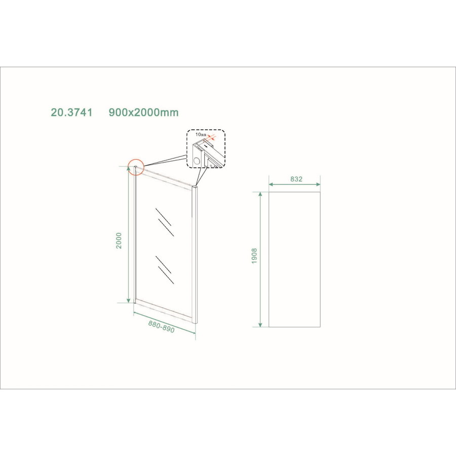 Zijwand Wiesbaden Skyline Voor Douchedeur 90x200 cm 8 mm NANO Coating Mat Zwart