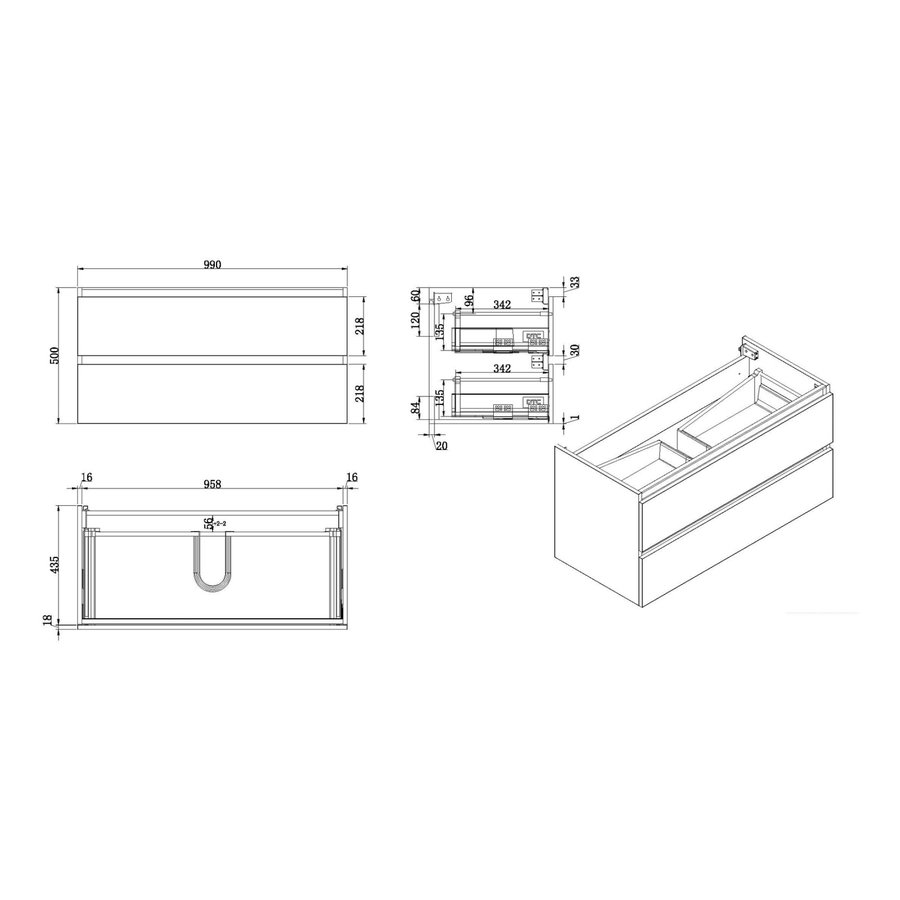 Onderkast Luna 100X47 Wit (2 Laden)