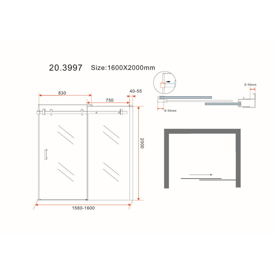 Nisdeur Wiesbaden Schuifbaar 2-Delig 160x200 cm 8 mm NANO