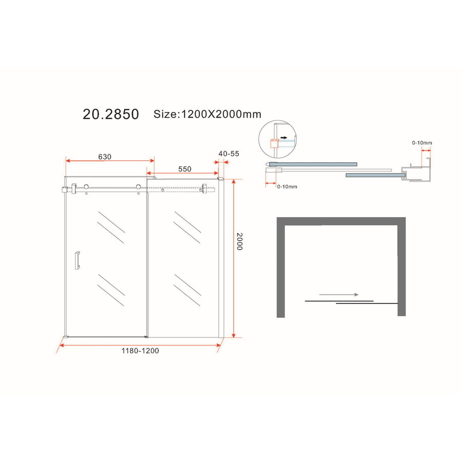 Nisdeur Wiesbaden Schuifbaar 2-Delig 120x200 cm 8 mm Nano Coating Mat Zwart