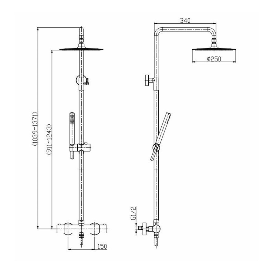 Wiesbaden 304 RVS douche-opbouwset + therm. kraan