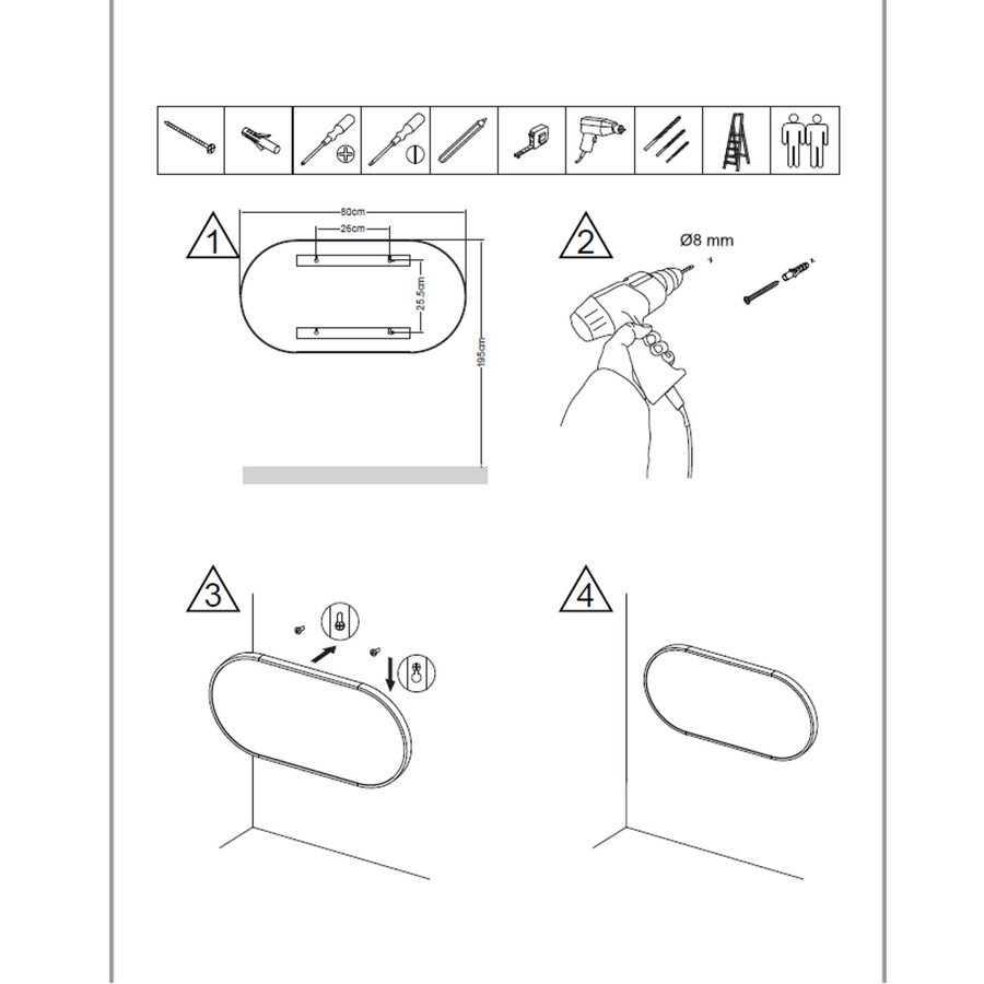 Ovale Badkamerspiegel Aquasplash Spark Kenar 40x80 cm Mat Zwart