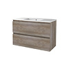 Boss & Wessing Badmeubelset Aquasplash Salt 100x46cm Greeploos 2 Lades Met Wastafel 1 Kraangat Scotch Oak