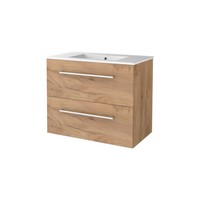 Badmeubelset Aquasplash Salt 80x46cm Met Grepen (Kleurkeuze) 2 Lades Met Wastafel 1 Kraangat Whisky Oak