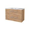 Boss & Wessing Badmeubelset Aquasplash Salt 100x46cm Met Grepen (Kleurkeuze) 2 Lades Met Wastafel 1 Kraangat Whisky Oak