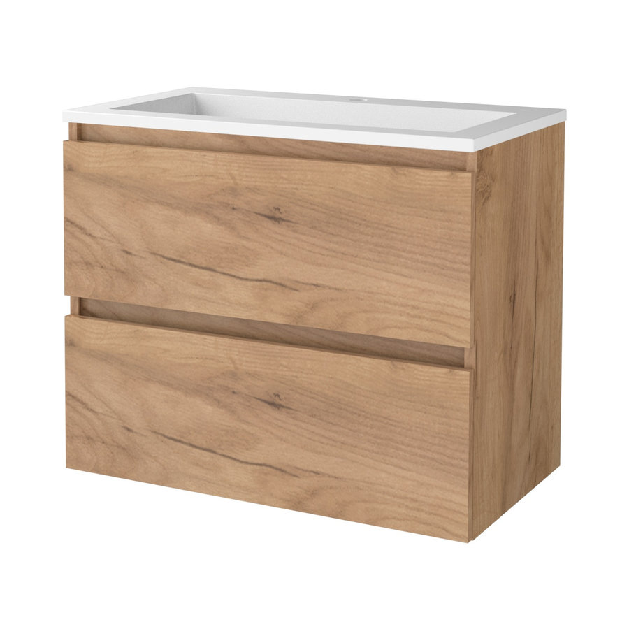 Badmeubelset Aquasplash Salt 80x46cm Greeploos 2 Lades Met Wastafel Acryl 1 Kraangat Whisky Oak