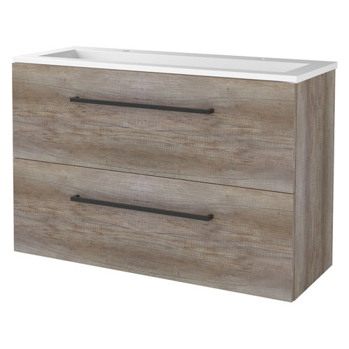 Badmeubelset Aquasplash Salt 100x39cm Met Grepen (Kleurkeuze) 2 Lades Met Wastafel Acryl 2 Kraangaten Scotch Oak 