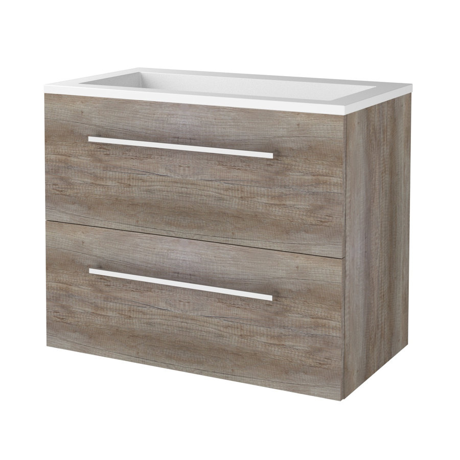 Badmeubelset Aquasplash Salt 80x46cm Met Grepen (Kleurkeuze) 2 Lades Met Wastafel Acryl Scotch Oak