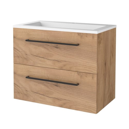 Badmeubelset Aquasplash Salt 100x46cm Met Grepen (Kleurkeuze) 2 Lades Met Wastafel 2 Kraangaten Whisky Oak 