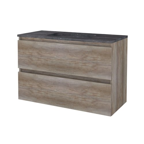 Badmeubelset Aquasplash Salt 100x46cm Greeploos 2 Lades Met Wastafel Hardsteen 1 Kraangat Scotch Oak 
