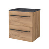 Boss & Wessing Badmeubelset Aquasplash Salt 60x46cm Met Grepen (Kleurkeuze) 2 Lades Met Wastafel Hardsteen Whisky Oak