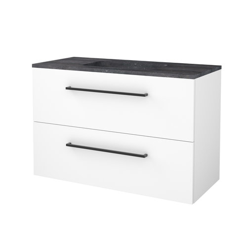 Badmeubelset Aquasplash Salt 100x46cm Met Grepen (Kleurkeuze) 2 Lades Met Wastafel Hardsteen Ice White 