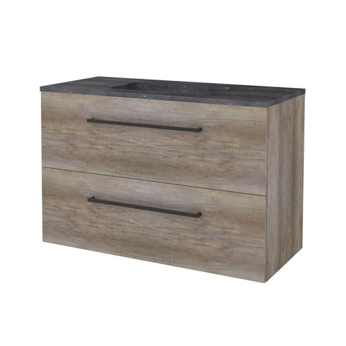 Badmeubelset Aquasplash Salt 100x46cm Met Grepen (Kleurkeuze) 2 Lades Met Wastafel Hardsteen Scotch Oak 