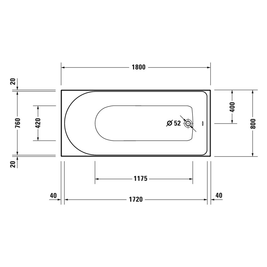 Ligbad Duravit D-Neo Inbouw 180x80x48.5 cm Wit