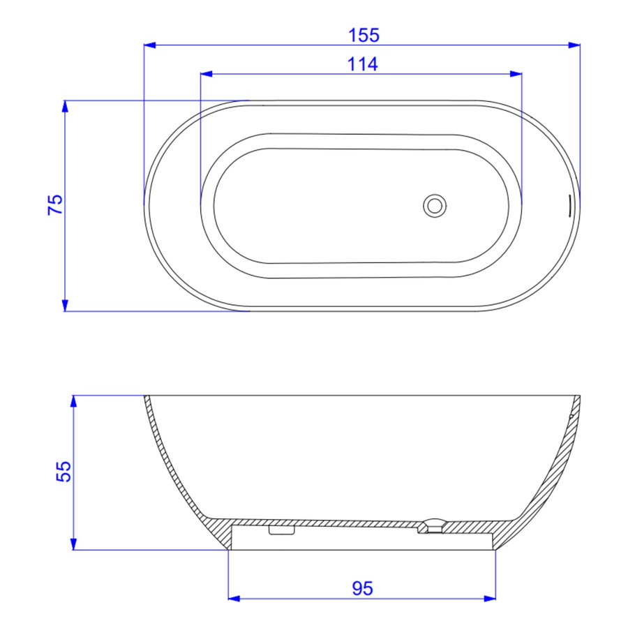 Vrijstaand Bad Arcqua Cusco Cast Marble 155x75x55 cm Mat Wit
