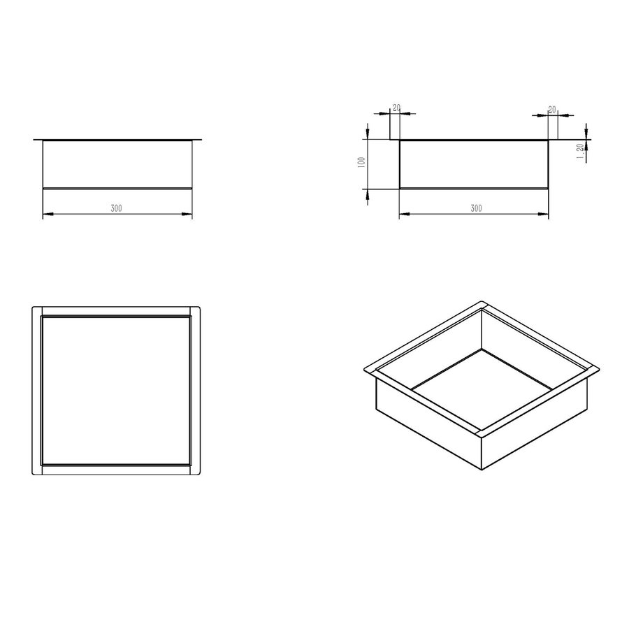 Inbouwnis Aquasplash Incorporado 30x30x10 cm Geborsteld Messing Goud