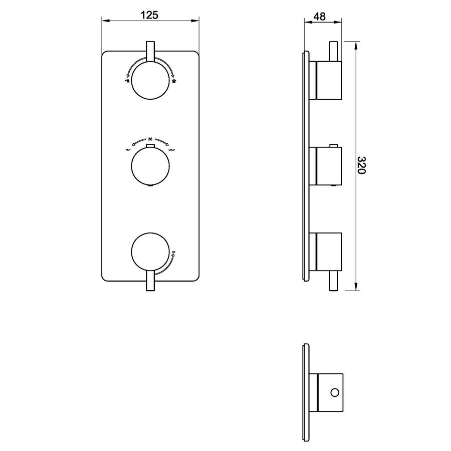 Afbouwdeel Douche Aquasplash Cemal Thermostatisch 3-Weg Gunmetal