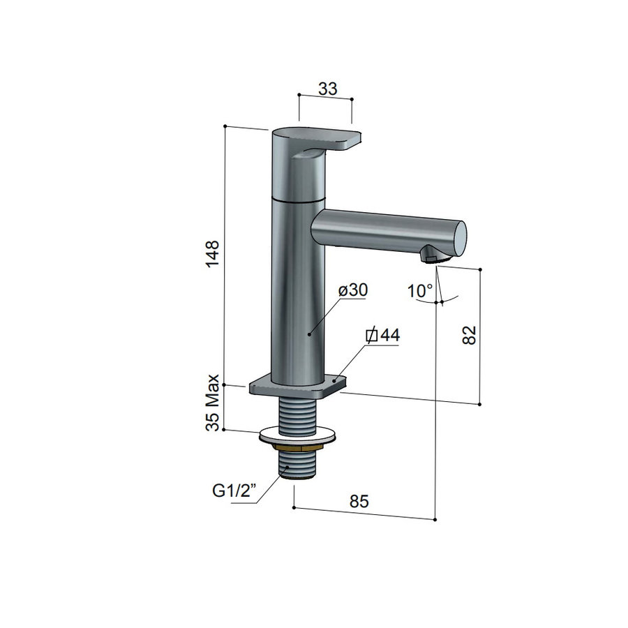 Fonteinkraan Hotbath Gal 14.8 cm Geborsteld Gunmetal PVD