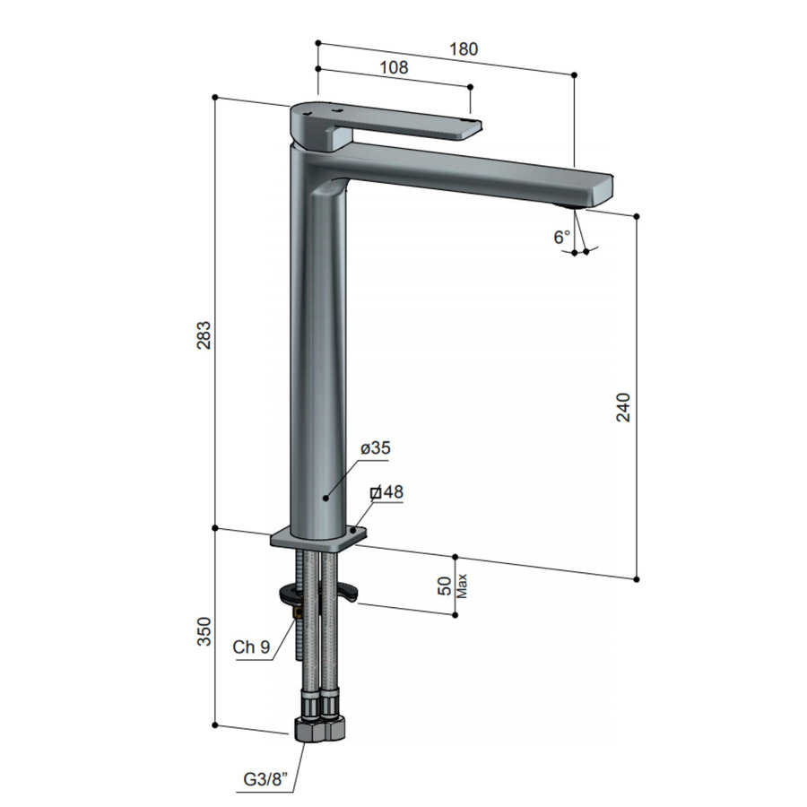 Wastafelkraan Hotbath Gal Hoog 28.3 cm Geborsteld Gunmetal PVD