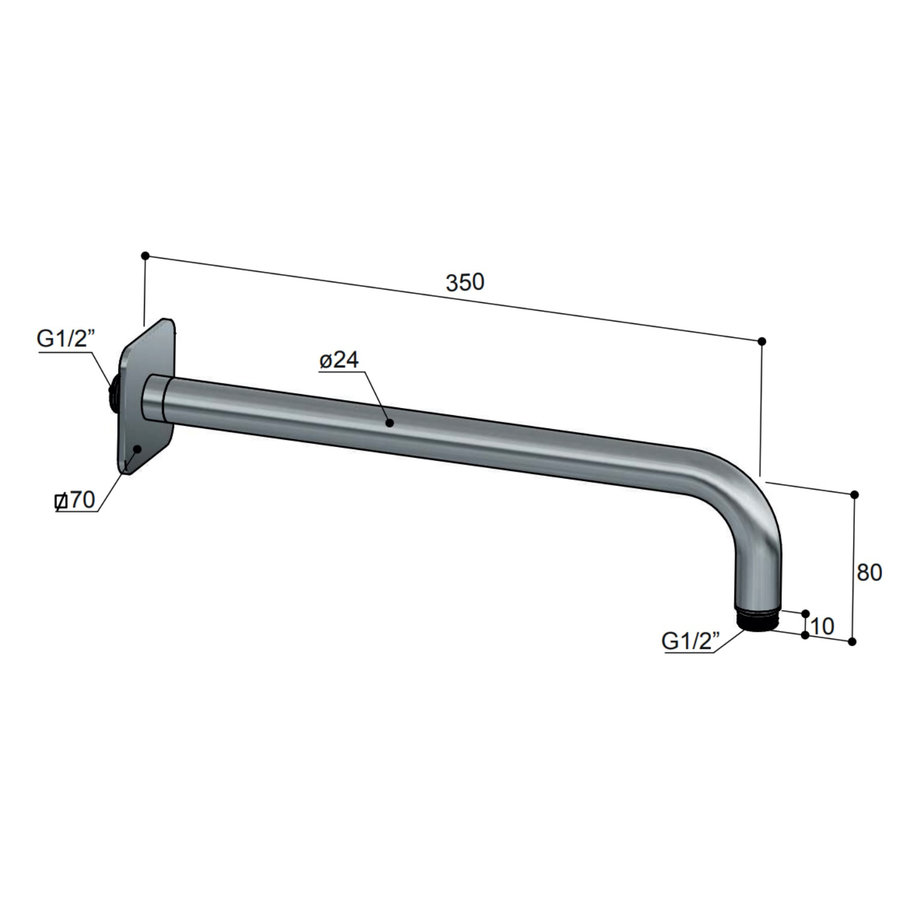 Wandarm Hotbath Gal 40 cm Vierkant Geborsteld Messing PVD