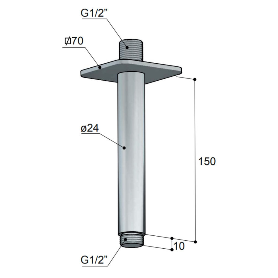 Plafondbuis Hotbath Gal 15 cm Vierkant Mat Zwart