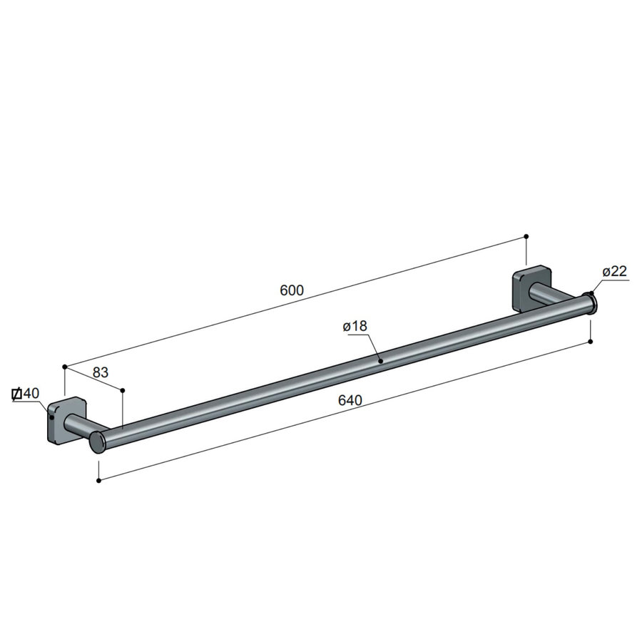 Handdoekhouder Hotbath Gal 64 cm Mat Zwart