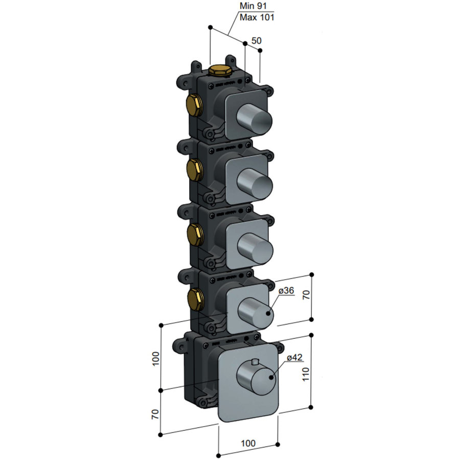 Thermostaat Hotbath Gal High Flow met 4 Stopkranen Mat Zwart