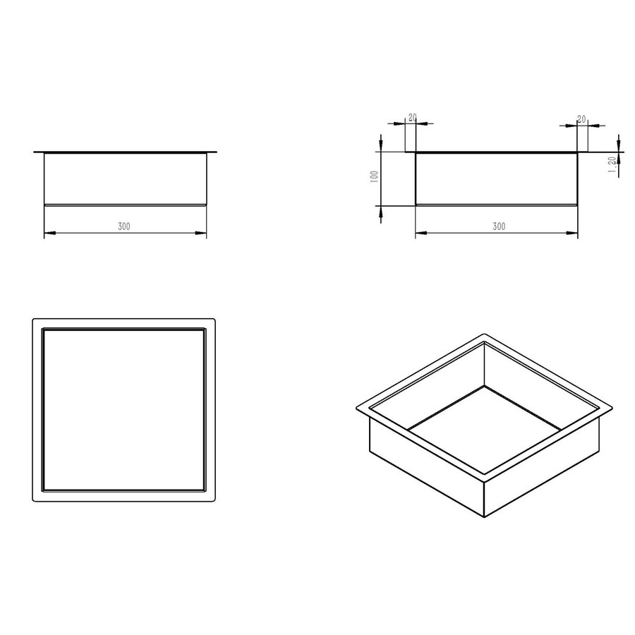 Inbouwnis Wiesbaden 30x30x10 cm RVS Mat Wit