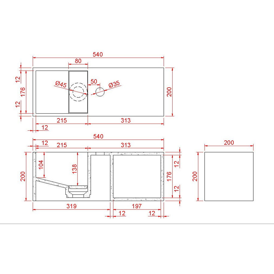 Fontein Wiesbaden Julia 54x20x20cm met Nis Solid Surface Mat Zwart