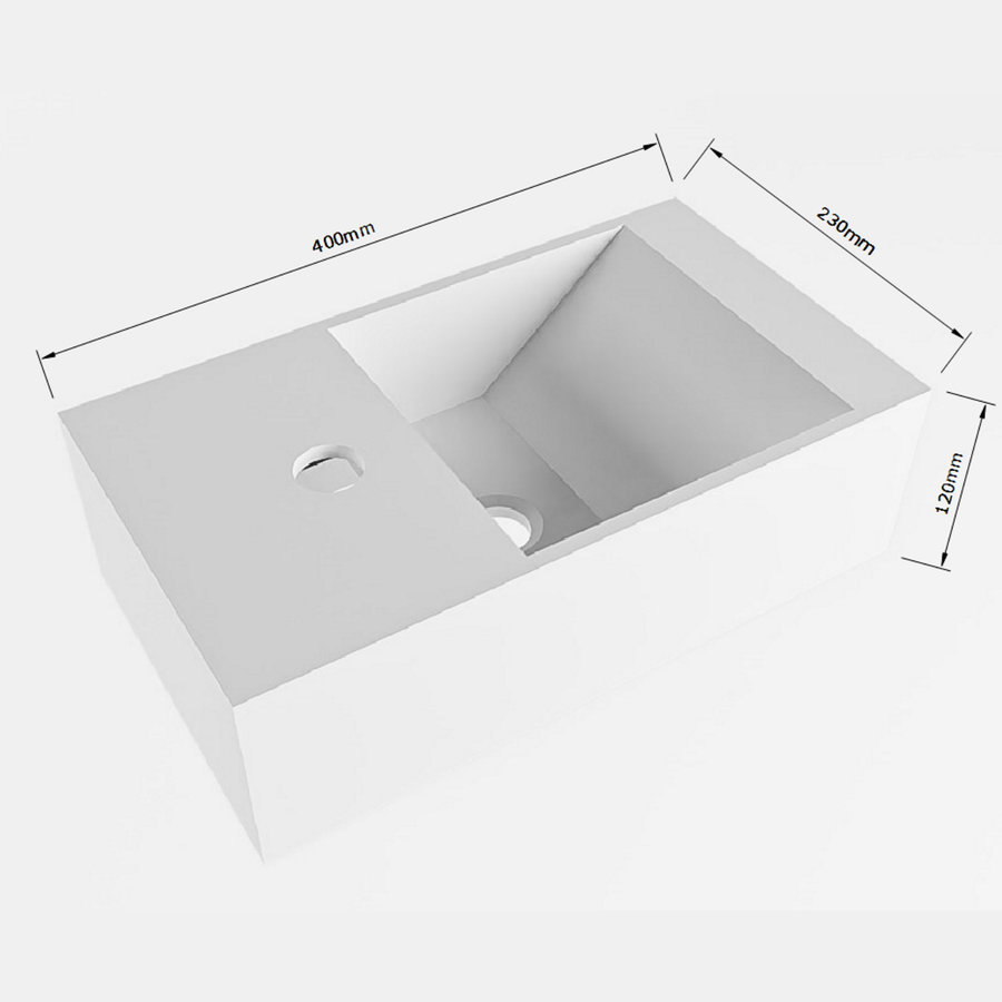 Fontein Mondiaz Tyne 40 cm Solid Surface Positie Rechts 1 Kraangat Talc