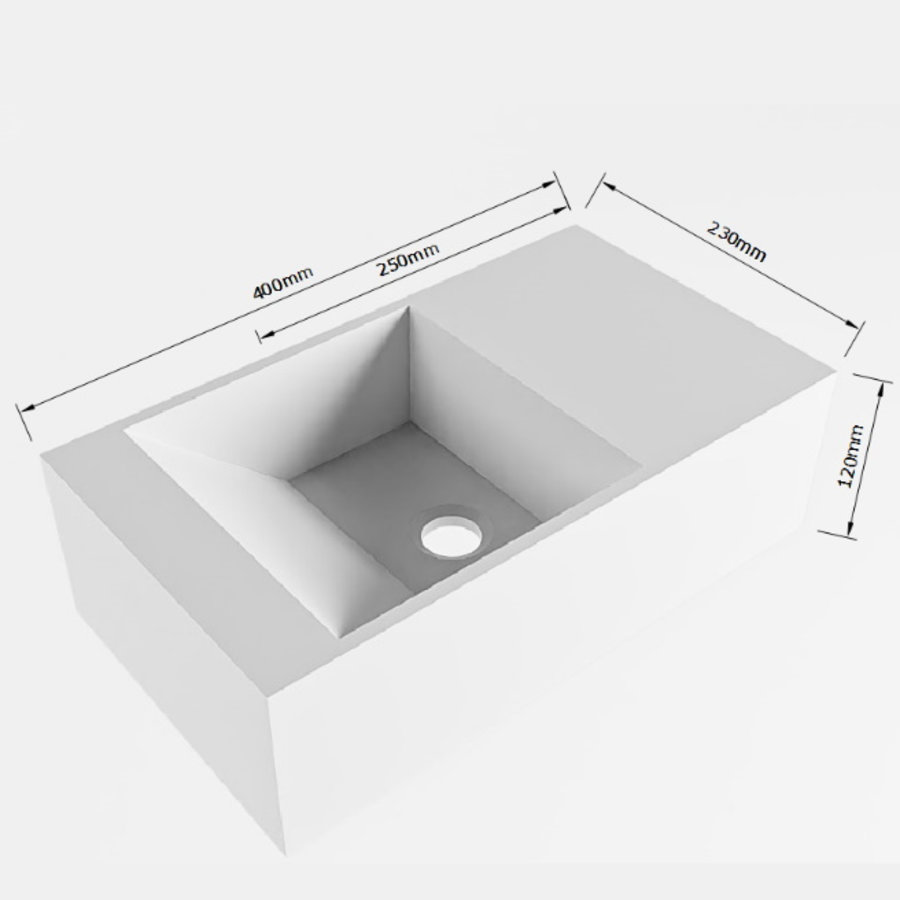 Fontein Mondiaz Tyne 40 cm Solid Surface Positie Links Zonder Kraangat Talc