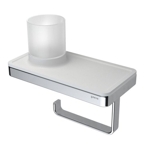 Planchet met Toiletrolhouder en Houder LED Licht Geesa Frame Wit Chroom 